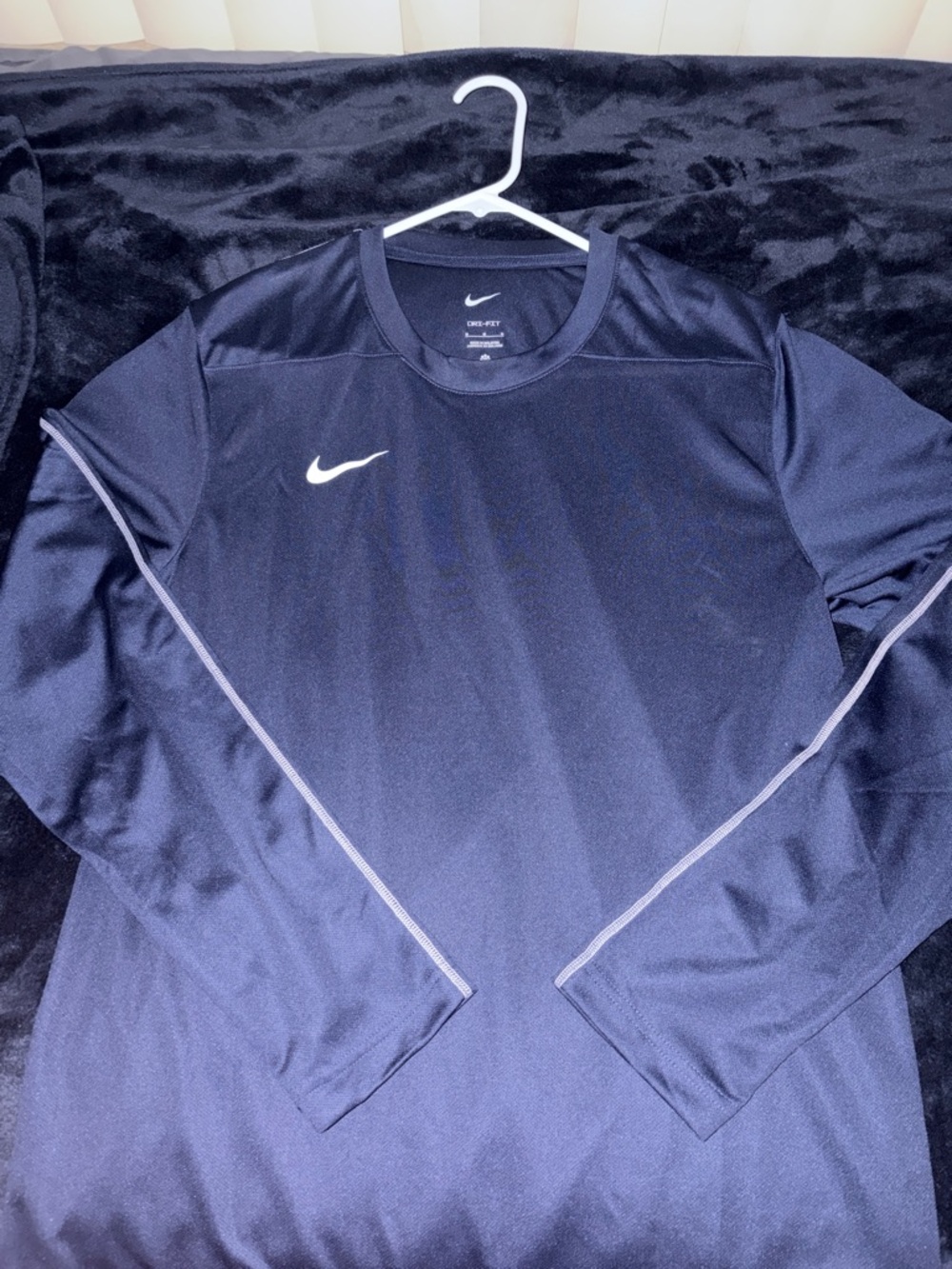 Nike Navy Long Sleeve Performance Shirt with White Swoosh
